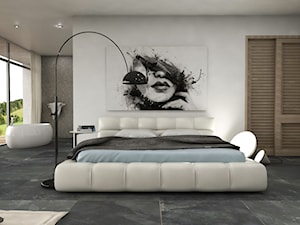 Minimalistycznie - dom Wejherowo - Duża biała szara sypialnia z łazienką z balkonem / tarasem, styl minimalistyczny - zdjęcie od Studio 23A