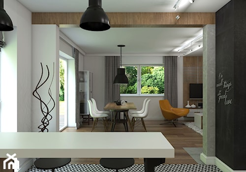 Dom Gdynia - Mała otwarta z salonem z kamiennym blatem biała czarna kuchnia jednorzędowa z oknem, styl industrialny - zdjęcie od Studio 23A