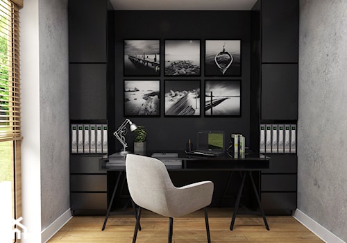 Dom Suchy Dwór - Średnie w osobnym pomieszczeniu czarne szare biuro, styl nowoczesny - zdjęcie od Studio 23A