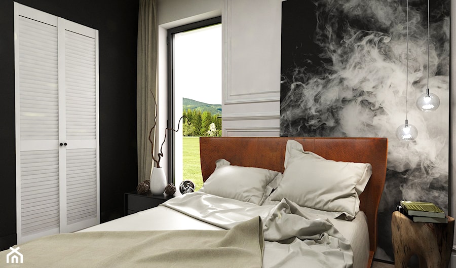 Dom Przodkowo - modern classic - Mała biała czarna sypialnia, styl nowoczesny - zdjęcie od Studio 23A