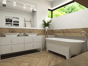 Klasyczny- dom Suchy Dwór - Średnia z dwoma umywalkami łazienka z oknem, styl tradycyjny - zdjęcie od Studio 23A