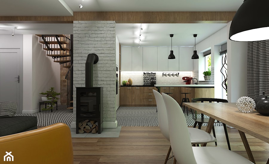 Dom Gdynia - Średnia biała jadalnia w salonie w kuchni, styl industrialny - zdjęcie od Studio 23A