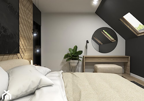 Dom Tczew - Średnia biała czarna sypialnia na poddaszu, styl nowoczesny - zdjęcie od Studio 23A