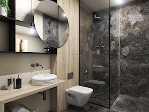 Apartament Gdynia Altoria - Mała czarna łazienka w bloku w domu jednorodzinnym bez okna, styl indus ... - zdjęcie od Studio 23A