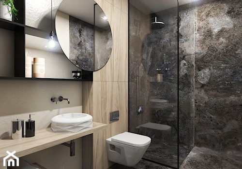 Apartament Gdynia Altoria - Mała na poddaszu bez okna z lustrem łazienka, styl industrialny - zdjęcie od Studio 23A