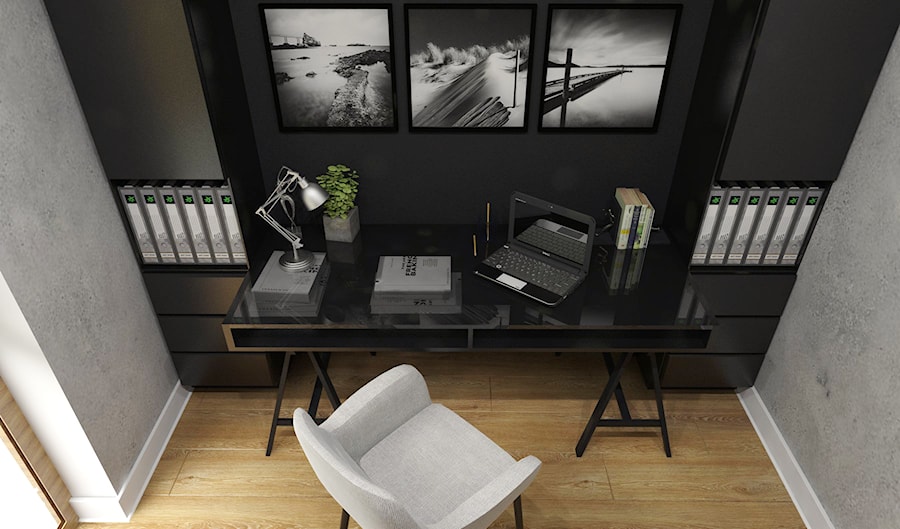 Dom Suchy Dwór - Średnie w osobnym pomieszczeniu czarne szare biuro, styl nowoczesny - zdjęcie od Studio 23A
