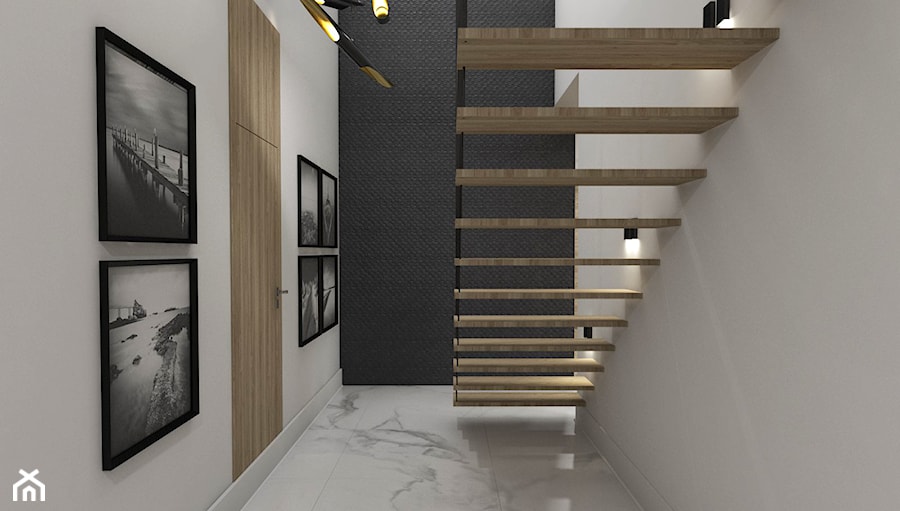 Dom Tczew - Średni biały z marmurem na podłodze hol / przedpokój, styl nowoczesny - zdjęcie od Studio 23A