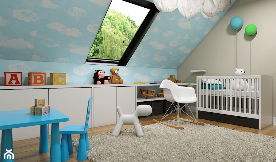 Dom Wygodny 2 Suchy Dwór - Średni szary niebieski pokój dziecka dla niemowlaka dla chłopca dla dziewczynki, styl nowoczesny - zdjęcie od Studio 23A