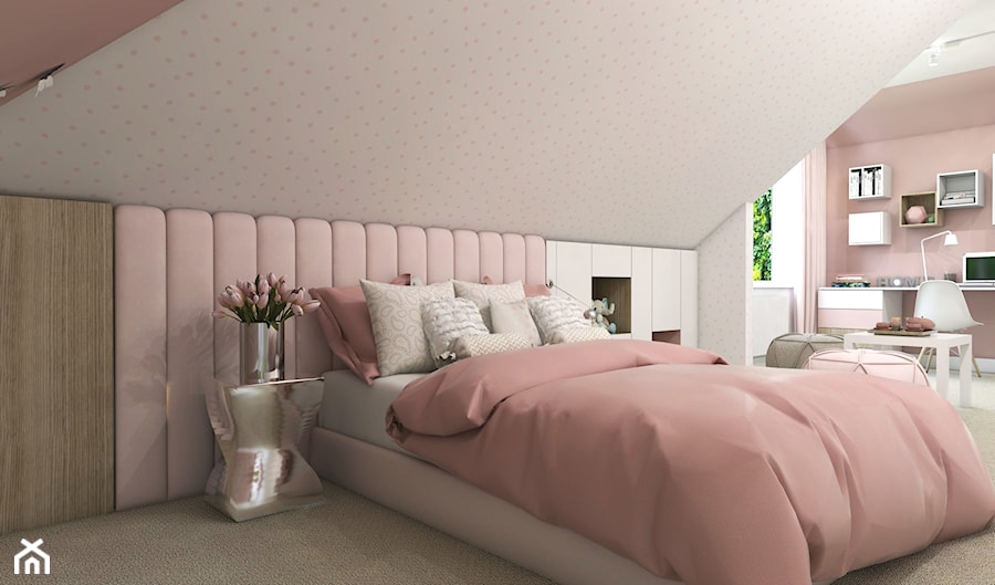Dom Gdańsk Osowa 2 - Średni różowy szary pokój dziecka dla nastolatka dla dziewczynki, styl nowoczesny - zdjęcie od Studio 23A