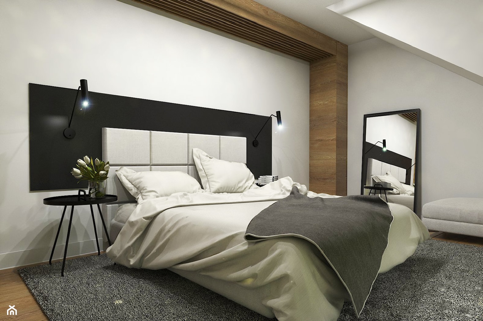 Dom Suchy Dwór - Średnia biała czarna sypialnia na poddaszu, styl nowoczesny - zdjęcie od Studio 23A - Homebook