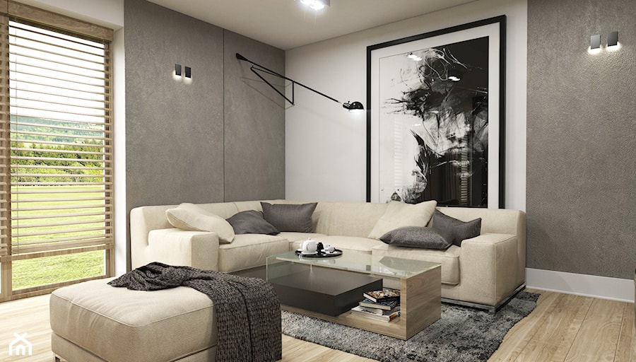 Dom Tczew - Średni biały szary salon, styl nowoczesny - zdjęcie od Studio 23A
