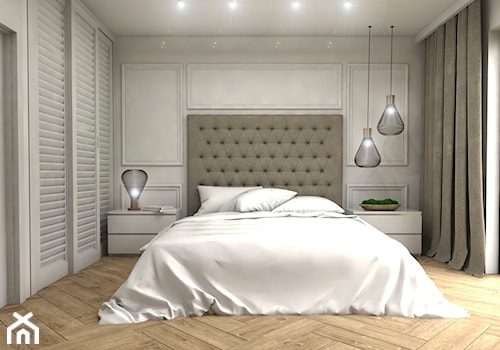 Klasyczny- dom Suchy Dwór - Średnia szara sypialnia z balkonem / tarasem, styl tradycyjny - zdjęcie od Studio 23A