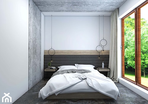 Apartament Gdynia Altoria - Mała biała sypialnia z balkonem / tarasem, styl industrialny - zdjęcie od Studio 23A