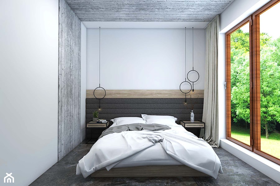Apartament Gdynia Altoria - Mała biała sypialnia z balkonem / tarasem, styl industrialny - zdjęcie od Studio 23A
