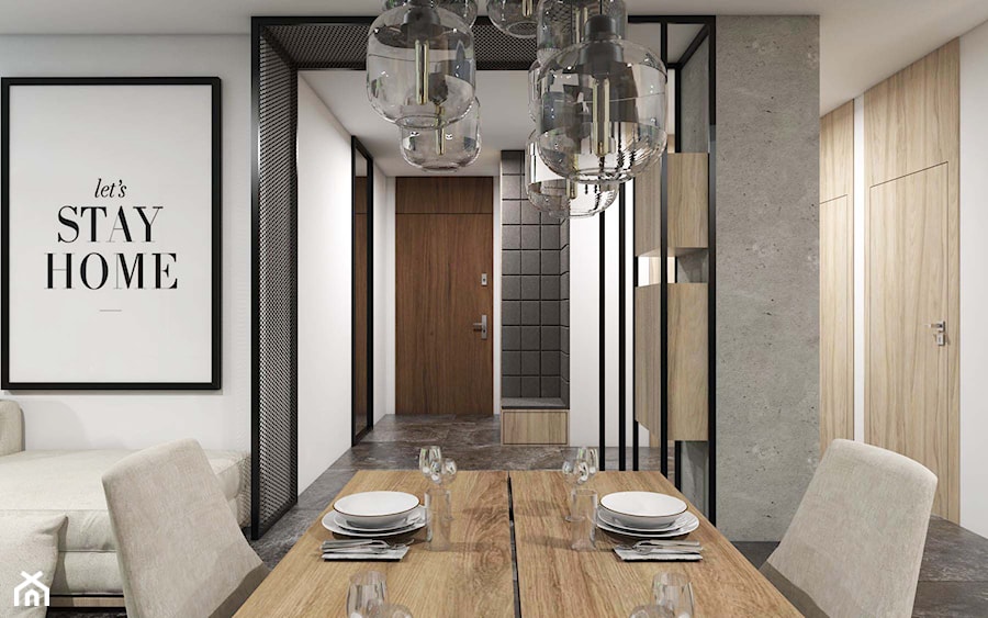 Apartament Gdynia Altoria - Średnia biała szara jadalnia w salonie, styl industrialny - zdjęcie od Studio 23A
