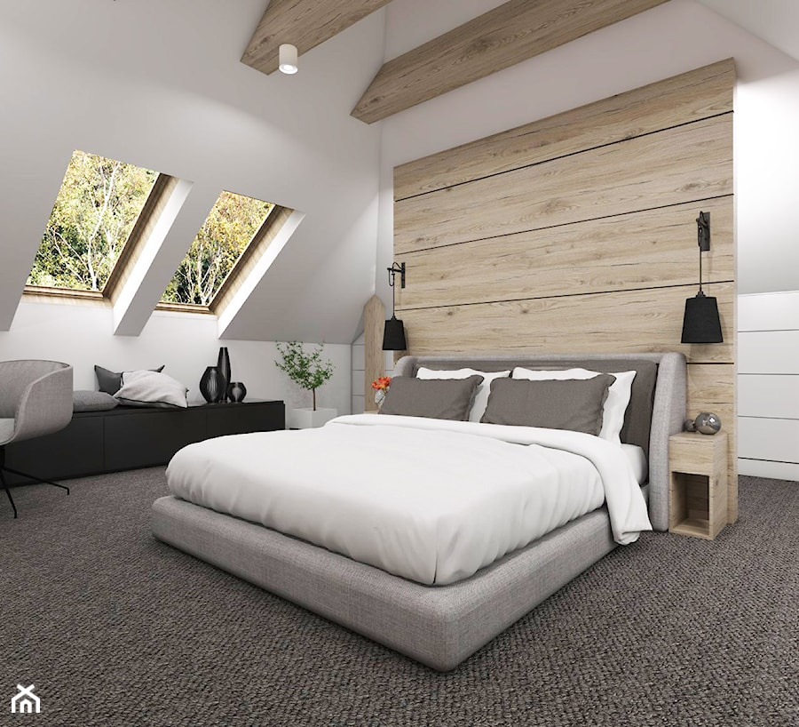 Dom w Pigwowcach - Średnia szara sypialnia na poddaszu, styl nowoczesny - zdjęcie od Studio 23A