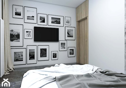 Apartament Gdynia Altoria - Mała biała szara sypialnia, styl industrialny - zdjęcie od Studio 23A