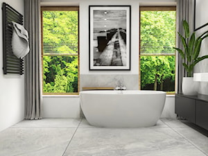 Dom Suchy Dwór - Średnia z lustrem z punktowym oświetleniem łazienka z oknem, styl nowoczesny - zdjęcie od Studio 23A