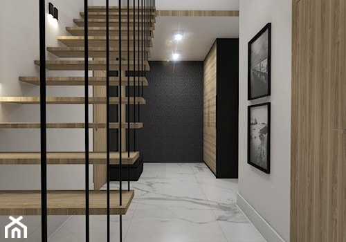 Dom Tczew - Duży biały z marmurem na podłodze hol / przedpokój, styl nowoczesny - zdjęcie od Studio 23A