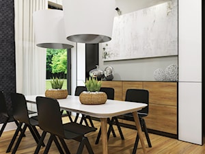 Dom Wygodny 2 Suchy Dwór - Średni biały czarny salon z jadalnią, styl nowoczesny - zdjęcie od Studio 23A