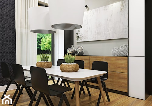 Dom Wygodny 2 Suchy Dwór - Średni biały czarny salon z jadalnią, styl nowoczesny - zdjęcie od Studio 23A