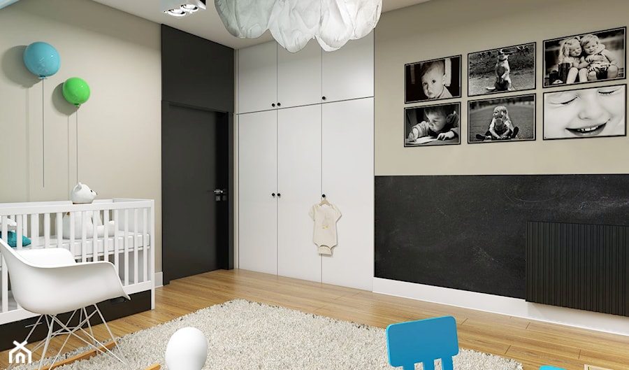 Dom Wygodny 2 Suchy Dwór - Duży czarny szary pokój dziecka dla niemowlaka dla chłopca dla dziewczynki, styl nowoczesny - zdjęcie od Studio 23A