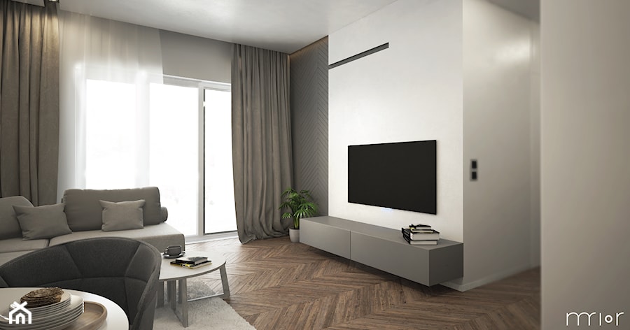 Mieszkanie 40 m2 - Średni biały salon - zdjęcie od mrior