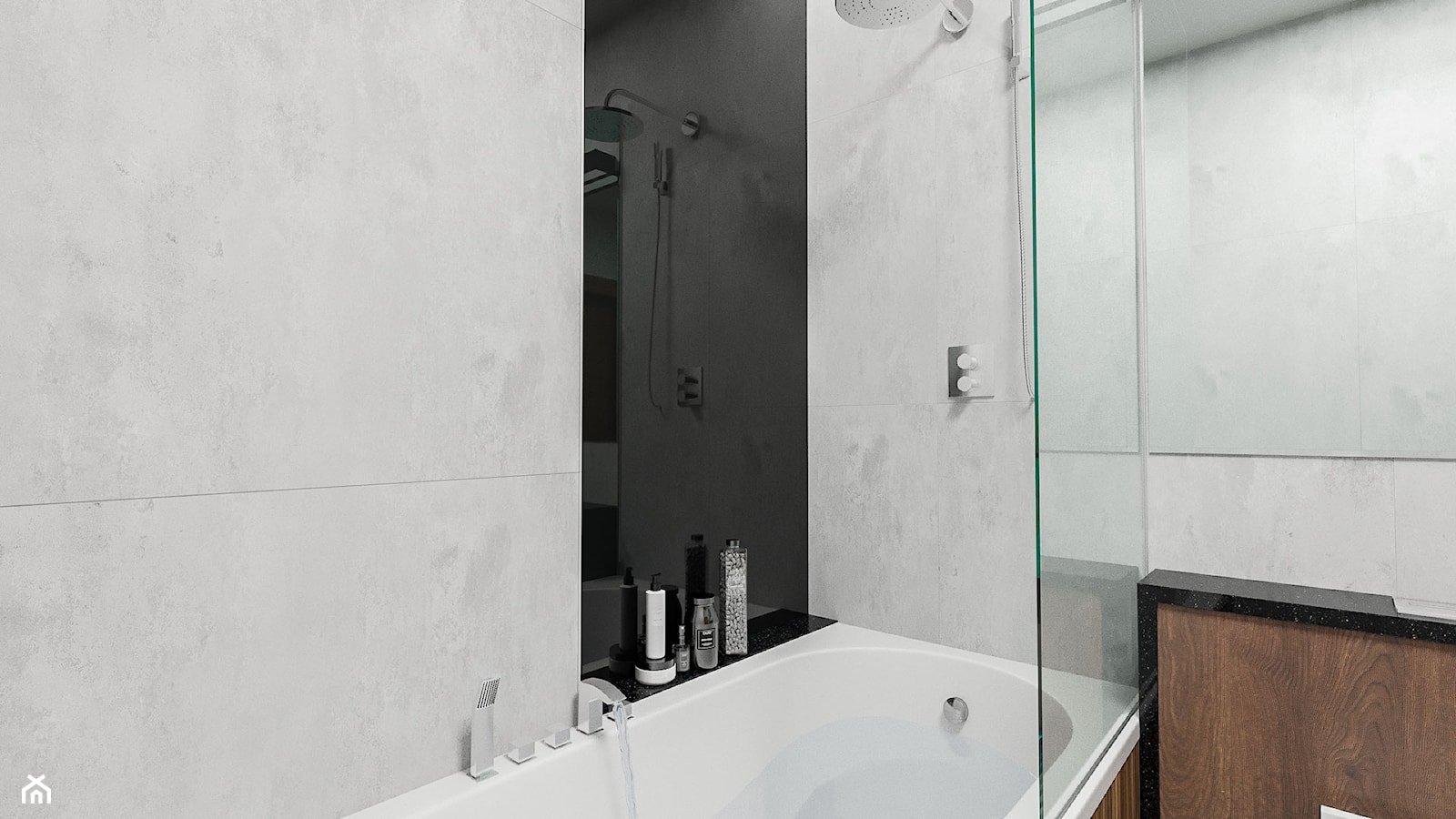 Mieszkanie Chrobry - Bez okna ze szkłem na ścianie łazienka, styl nowoczesny - zdjęcie od Pixels - Homebook