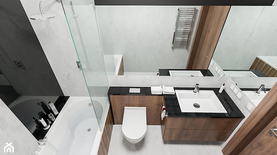 Mieszkanie Chrobry - Mała bez okna z lustrem łazienka, styl nowoczesny - zdjęcie od Pixels