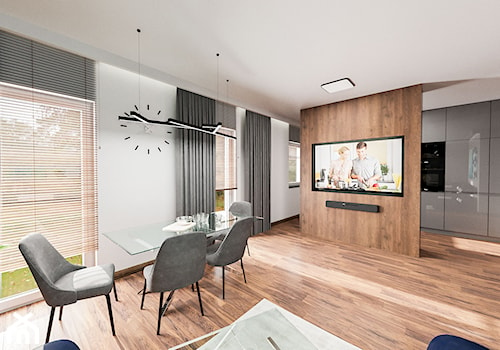 Mieszkanie Chrobry - Średni biały salon z kuchnią z jadalnią, styl nowoczesny - zdjęcie od Pixels