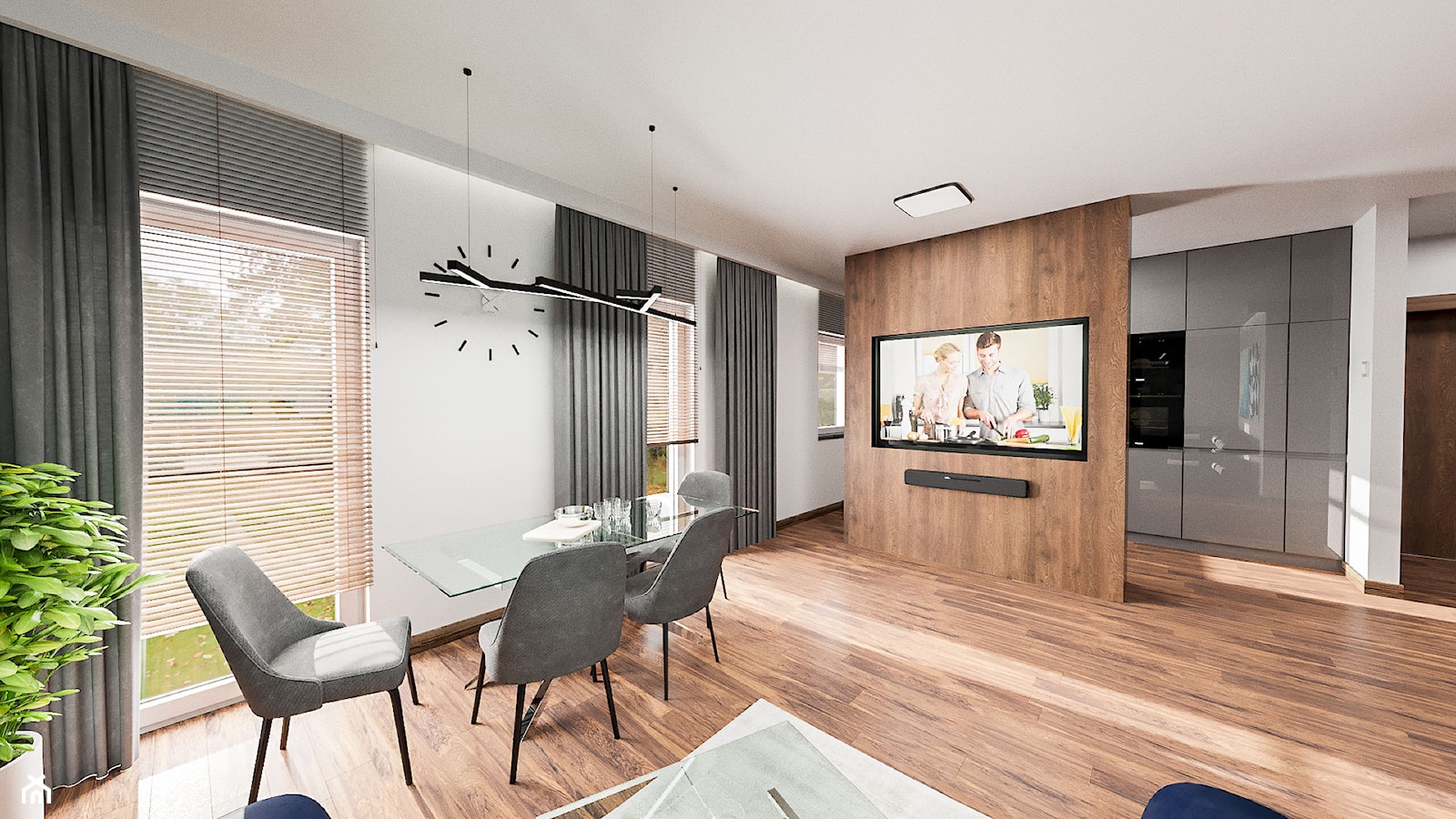 Mieszkanie Chrobry - Średni biały salon z kuchnią z jadalnią, styl nowoczesny - zdjęcie od Pixels - Homebook