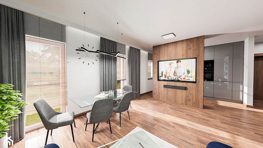 Mieszkanie Chrobry - Średni biały salon z kuchnią z jadalnią, styl nowoczesny - zdjęcie od Pixels
