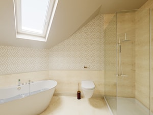 Dom Cyprianka - Średnia na poddaszu z marmurową podłogą łazienka z oknem - zdjęcie od Pixels