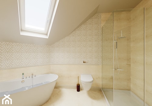Dom Cyprianka - Średnia na poddaszu z marmurową podłogą łazienka z oknem - zdjęcie od Pixels