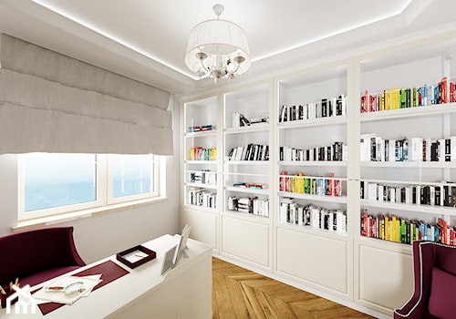 Dom Cyprianka - Średnie w osobnym pomieszczeniu z sofą białe szare biuro - zdjęcie od Pixels