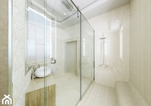 Dom Cyprianka - Średnia bez okna z lustrem z marmurową podłogą z punktowym oświetleniem łazienka - zdjęcie od Pixels