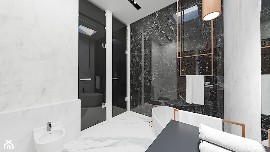 Dom SPA - Średnia z lustrem z marmurową podłogą z punktowym oświetleniem łazienka z oknem - zdjęcie od Pixels
