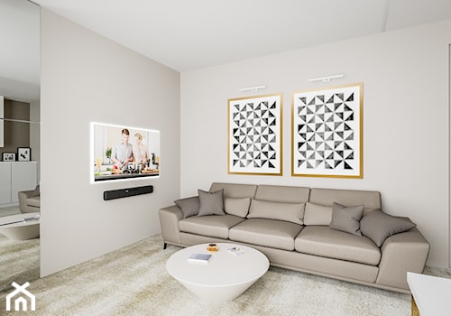 Dom w pastelach - Średnie z sofą beżowe biuro - zdjęcie od Pixels