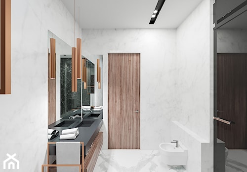 Dom SPA - Mała z lustrem z marmurową podłogą z punktowym oświetleniem łazienka z oknem - zdjęcie od Pixels