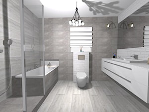 Szarość i biała cegła - Średnia łazienka z oknem, styl rustykalny - zdjęcie od PŁYTKI-SKLEP24