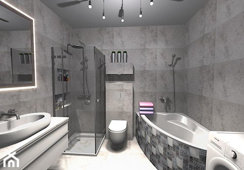 Mała łazienka w wielkim formacie - Średnia na poddaszu bez okna z pralką / suszarką z lustrem łazienka, styl nowoczesny - zdjęcie od PŁYTKI-SKLEP24