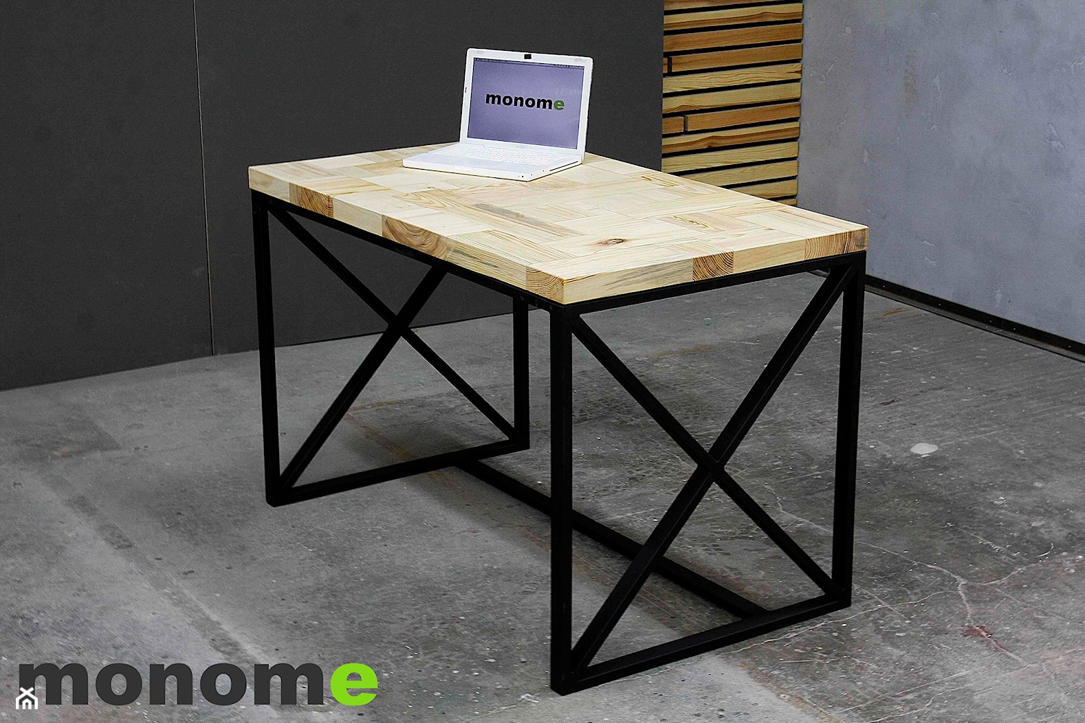 Biurko X nowoczesne, industrialne, loftowe - drewno i metal - zdjęcie od monome - Homebook