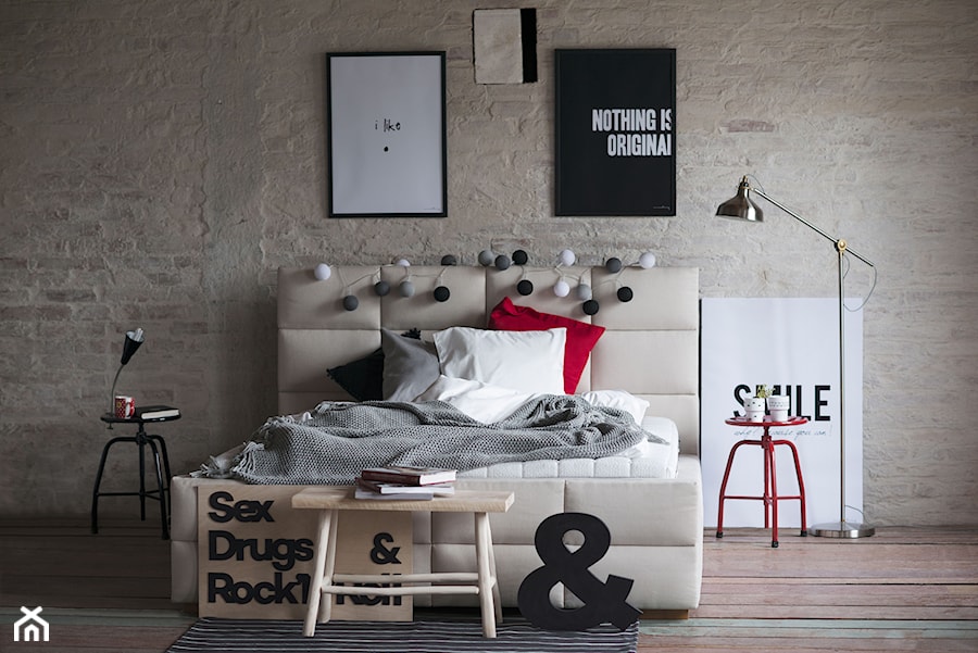 Rock & roll - Mała szara sypialnia, styl nowoczesny - zdjęcie od Materace Hilding