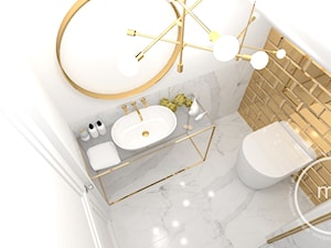Projekt łazienki, Tarnów, 2018 - Mała na poddaszu bez okna z lustrem z marmurową podłogą łazienka, styl nowoczesny - zdjęcie od M&M pracownia projektowania wnętrz