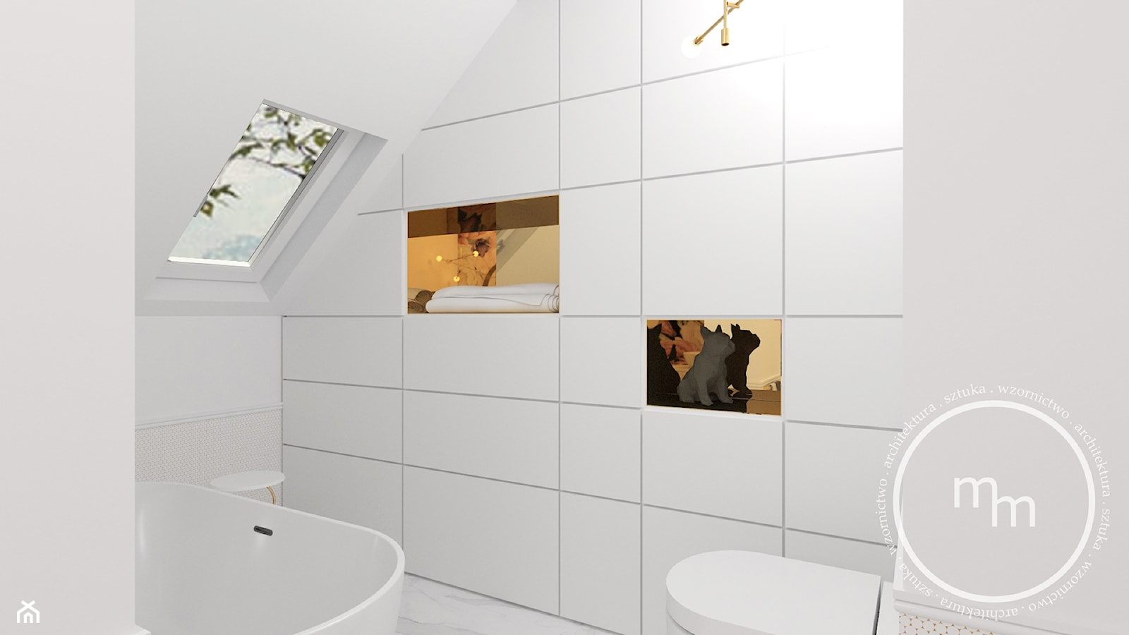 Projekt drugiej łazienki, Tarnów, 2018 - Mała na poddaszu z marmurową podłogą łazienka z oknem, styl nowoczesny - zdjęcie od M&M pracownia projektowania wnętrz - Homebook