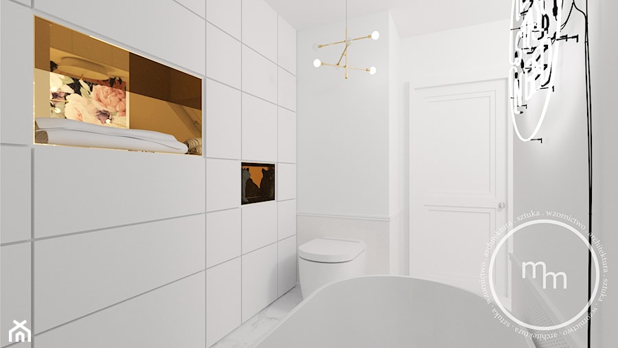 Projekt drugiej łazienki, Tarnów, 2018 - Mała na poddaszu bez okna z marmurową podłogą łazienka, styl nowoczesny - zdjęcie od M&M pracownia projektowania wnętrz