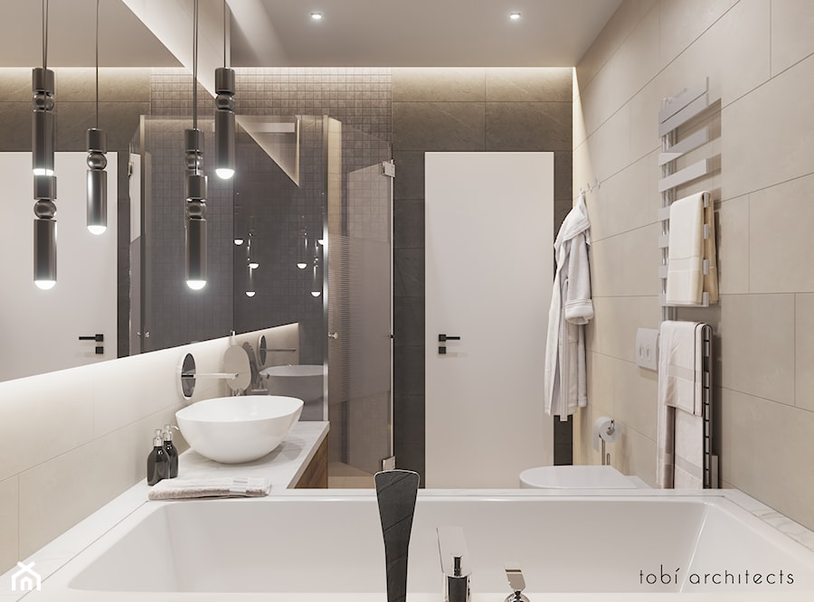 FOR YOU & ME - Średnia bez okna z lustrem z punktowym oświetleniem łazienka, styl nowoczesny - zdjęcie od Tobi Architects