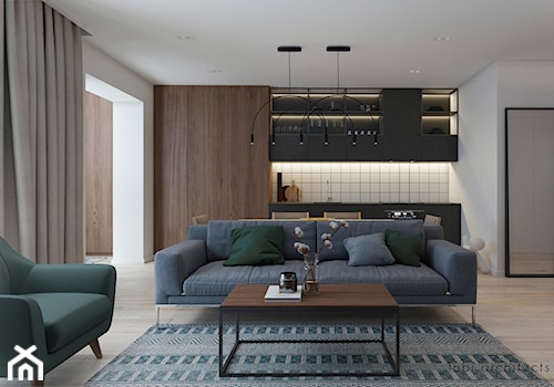 FREE APARTMENT - Duża szara jadalnia w salonie w kuchni, styl nowoczesny - zdjęcie od Tobi Architects