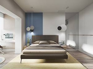 Light & Blue - Duża biała niebieska szara z biurkiem sypialnia, styl minimalistyczny - zdjęcie od Tobi Architects