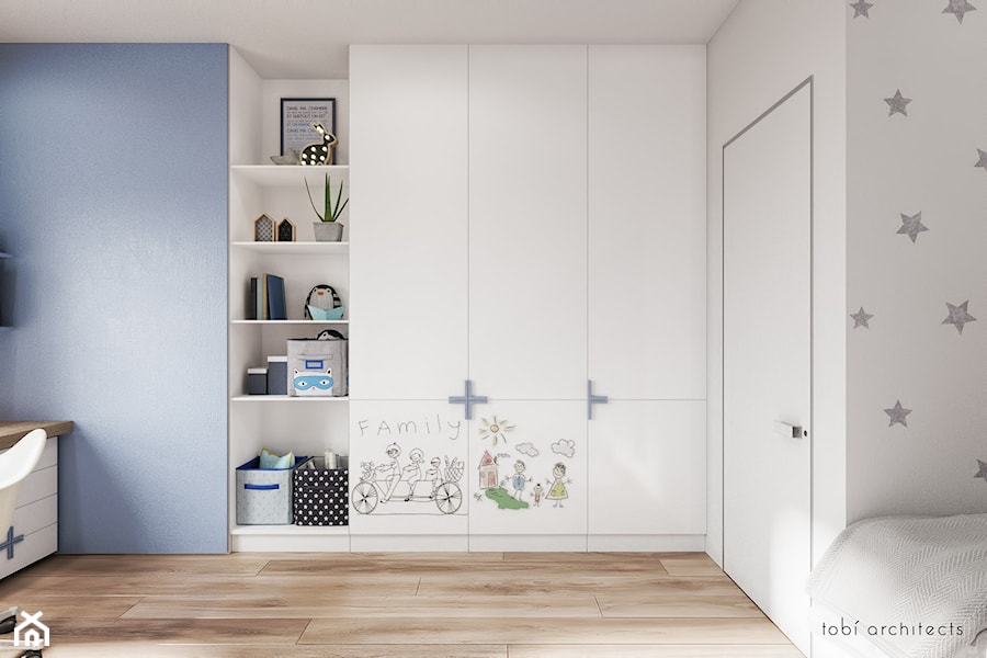 Light & Blue - Średni szary niebieski pokój dziecka dla nastolatka dla chłopca dla dziewczynki, styl minimalistyczny - zdjęcie od Tobi Architects